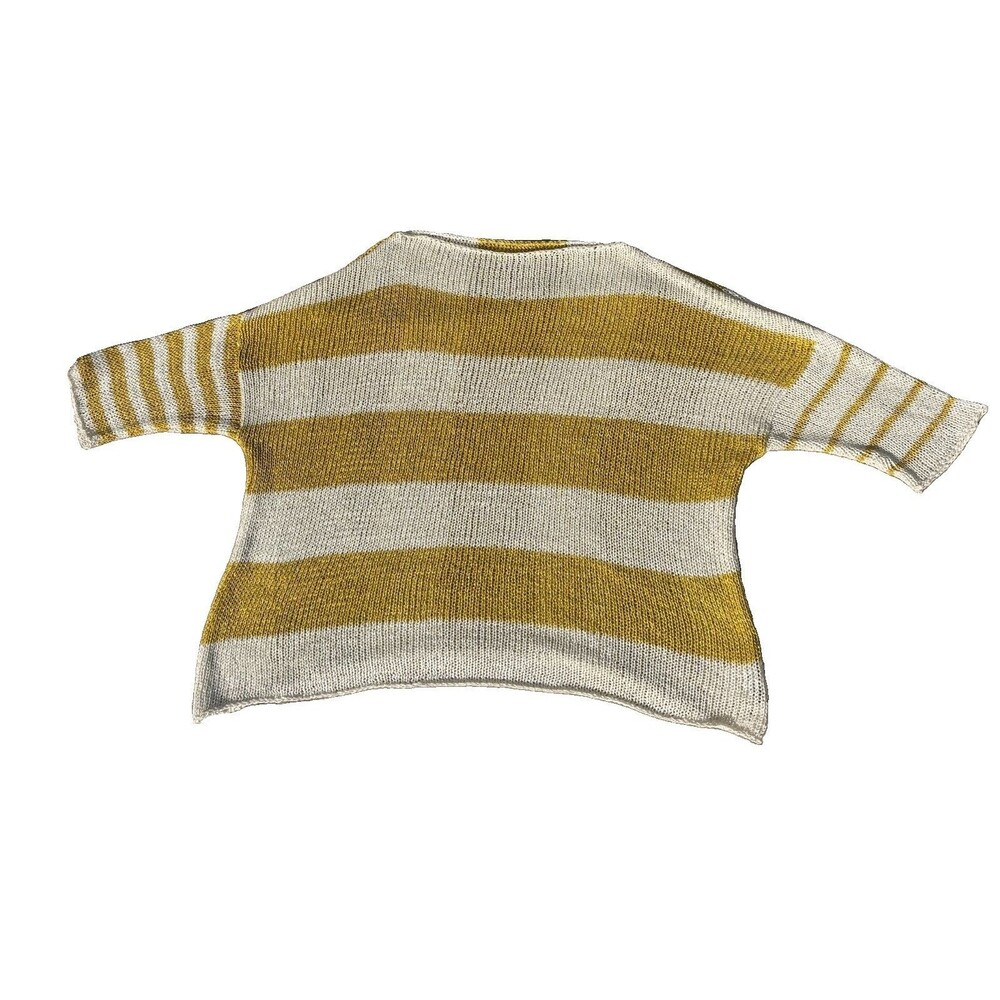Alembika Sweater XL Striped Knit Pullover Top Yellow White Boat Neck Israeli
